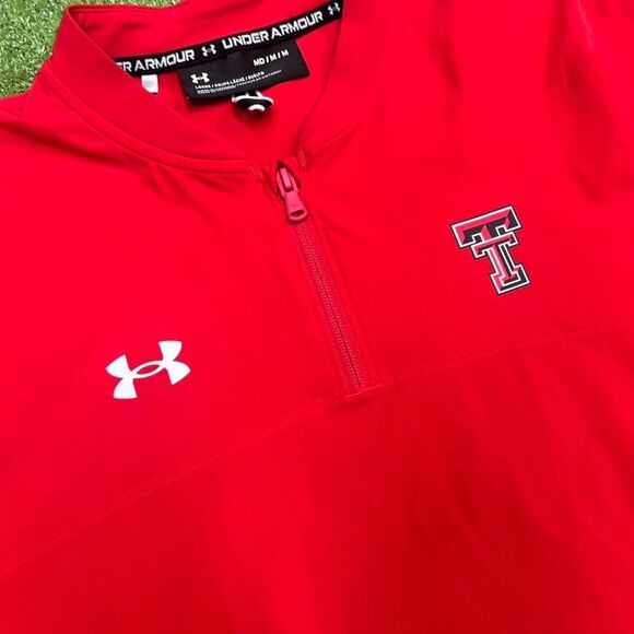 Texas Tech Raiders Under Armour Jacket 1/4 Zip Mens Medium Windbreaker Red - Picture 3 of 7